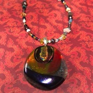 Fired dichroic glass Pendant with beading!